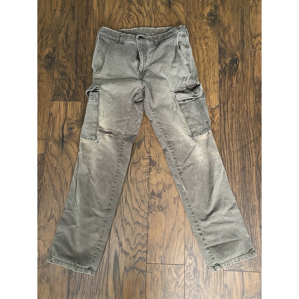 Haggar H26 Mens Cargo Pants 30x30 Faded Grey Brown Herringbone Straight Distress